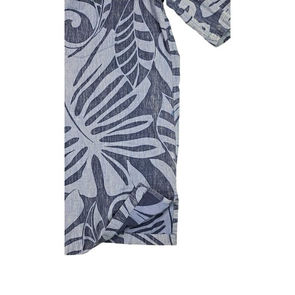 Vintage Cooke Street Honolulu Blue Leaf Aloha Button-Up Shirt XL Hawaiian Tiki - Picture 5 of 6